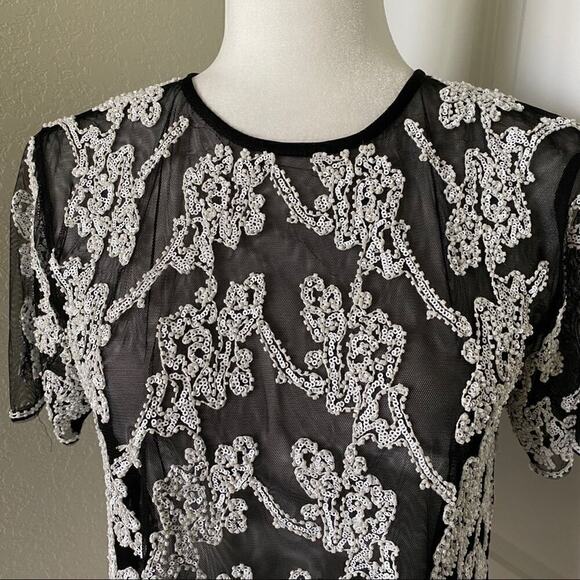 Endless Rose Sheer Beaded Short Sleeve Blouse - Picture 2 of 7